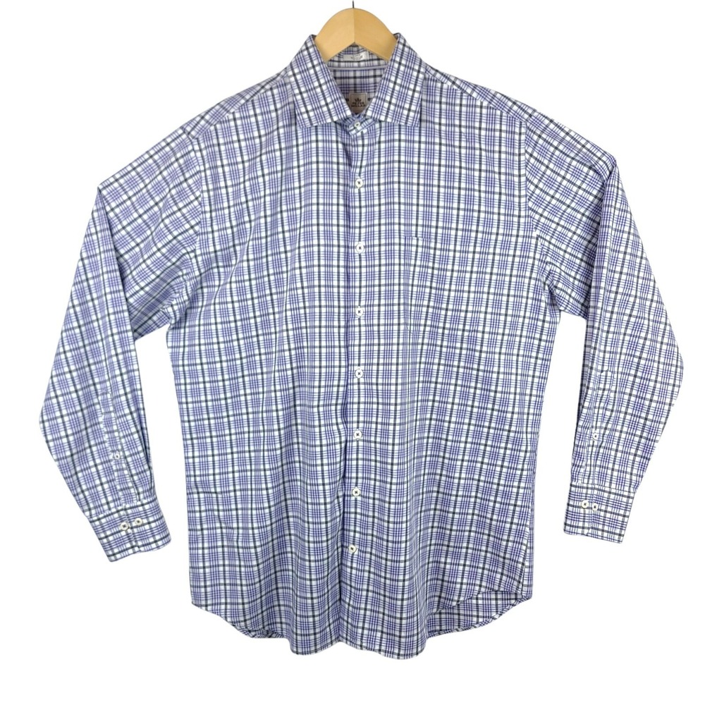 Peter Millar Shirt Mens Large Purple White Plaid Casual Long Sleeve Button Up